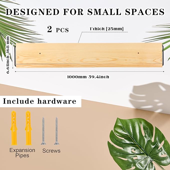 Mifoci 2 Pcs Wall Mounted Shoe Rack Organizer Wooden Modern Compact Wall Space Saving Shoe Holder Storage for Sneaker Footwear Slipper Boots Entryway Narrow Spaces Hallway(39.37'' Long)
