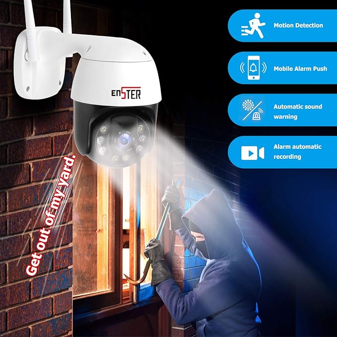 ENSTER 4K Outdoor Compatible Onvif - 4LED Smart Night Vision, AI Human/Vehicle Detection, IP66 Metal Housing