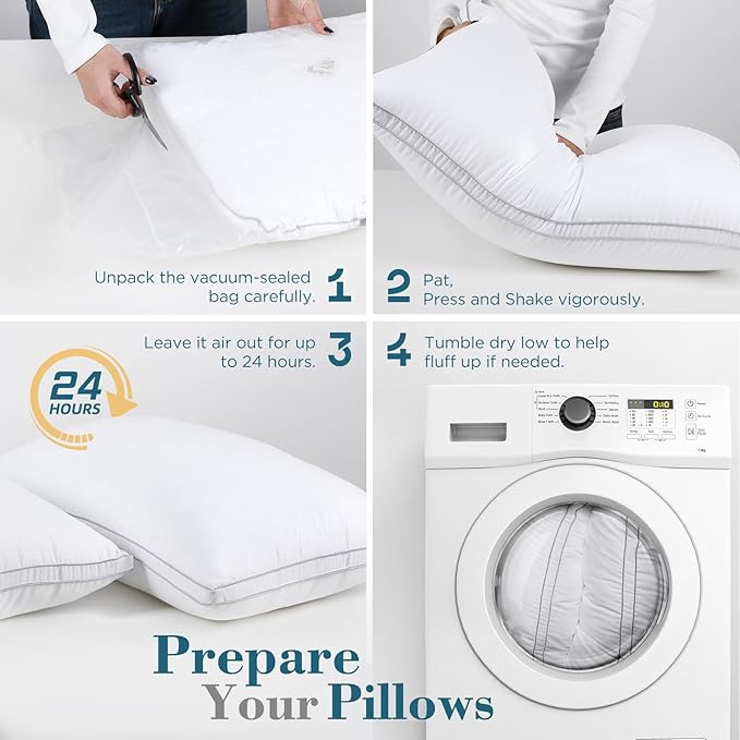 viewstar Pillows Queen Size Set of 2, Hotel Quality, Down Alternative Gusseted Bed Pillows for Side, Back, or Stomach Sleepers, White