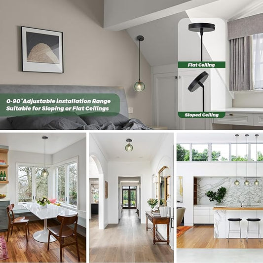 Small Pendant Light Island Pendant Lights for Kitchen Hand Blown 1-Light Globe Glass Pendant Light with Green Ribbed Shade mid Century Pendant lamp for Dining Room Bedroom