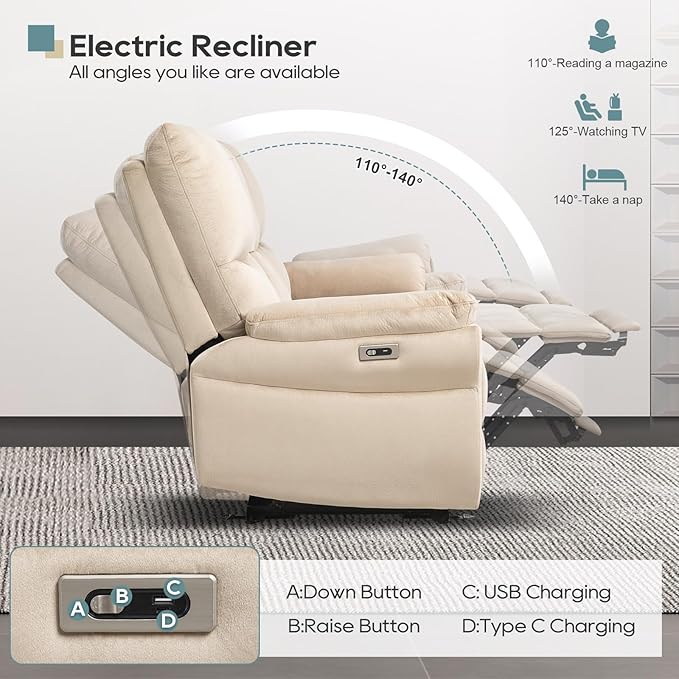 3 Seater Power Reclining Sofa, Loveseat Recliner Sofa Reclining Couch with Drop-Down Table & Cup Holders, Wall Hugger Sofa Recliner for Living Room Furniture Sets (Beige)
