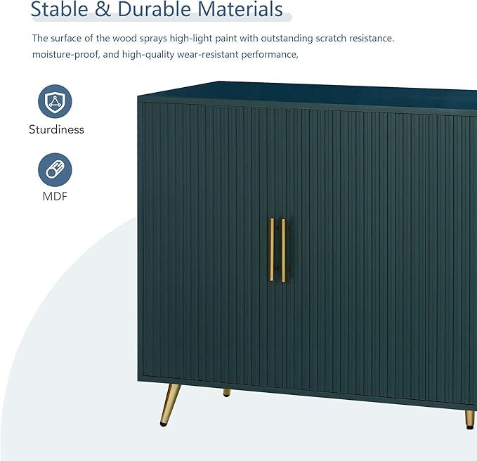 Wood TV Stand Farmhouse TVs Stand,Console Table Media Sideboard with Ample Storage and Adjustable Shelf,Unique Medieval Style,Storage Cabinet for Living Room, Bedroom,Navy Blue