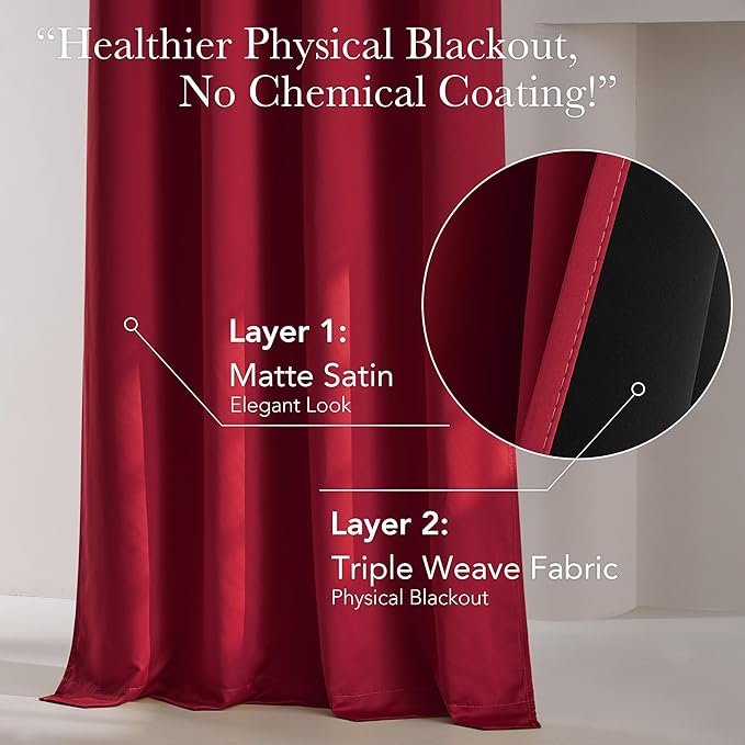 NICETOWN Thermal Insulated 100% Blackout Drape, Christmas Red, 1 PC, 100" x 84", Noise Reducing Performance Slider Faux Silk Curtain Panel with Black Lining, Full Light Blocking Patio Door Drapery
