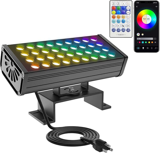 Smart RGBCW Outdoor LED Flood Light 180W –Color Changing Wall Washer, 2700K–6500K Tunable White Dimmable, RGB Stage Light, Music Sync Spotlight for Yard, Garden, Holiday Party