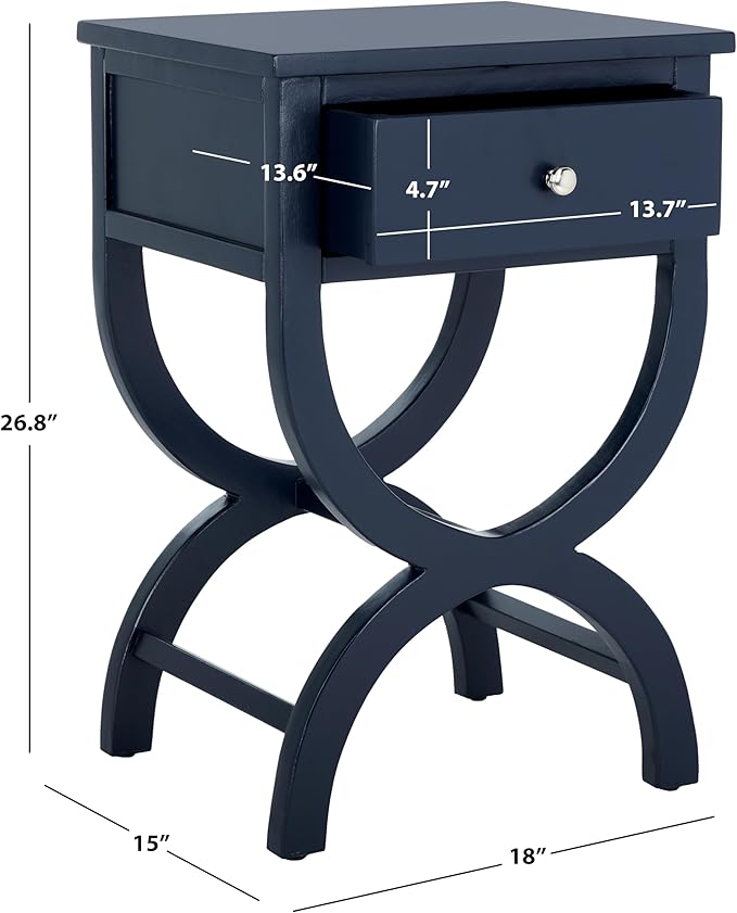 SAFAVIEH Home Collection Maxine Navy Blue 1-Drawer Accent Table Nightstand Bedside Accent Table (Fully Assembled)