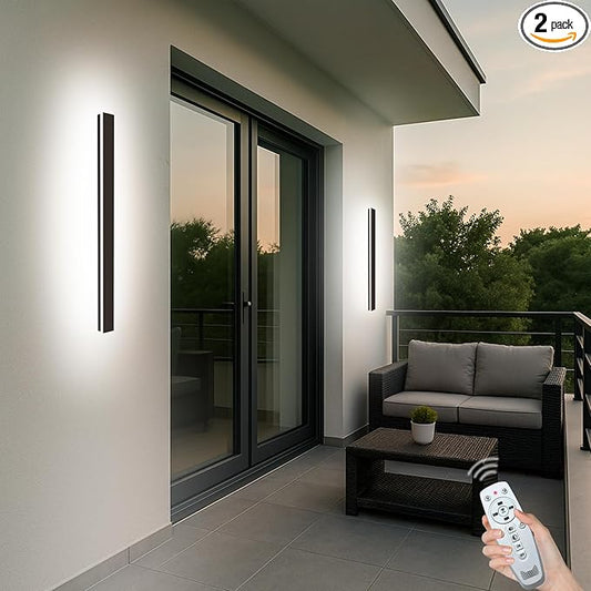 Outdoor Wall Lights Set of 2, 47.24 Inch Waterproof Linear Led Modern Wall Sconce, 2700-6500K Dimmable Selectable Exterior Lights with Remote Dimming Lighting Fixture Acrylic Anti Rust
