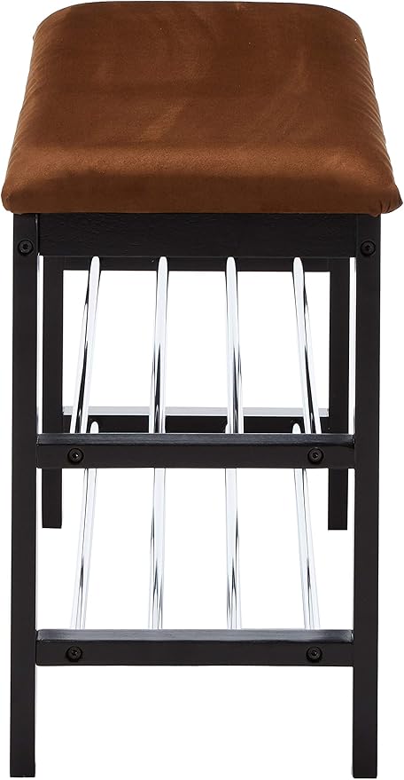 Black / Chocolate Micro Fabric Shoe Rack Storage Organizer & Hallway Bench