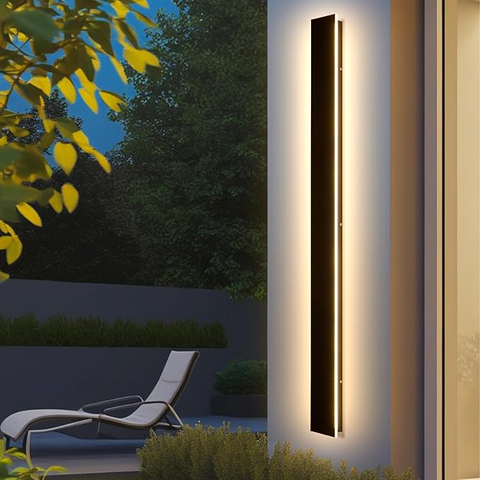 70.8in Outdoor Wall Lights, Upgraded 4.72in Wide Black Exterior Light Fixtures Wall Mount, Waterproof Modern Porch Light,3000K Long Strip LED Linear Outdoor Sconces Wall Lighting for House