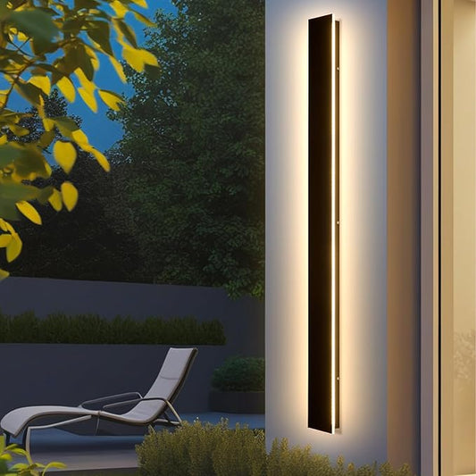 70.8in Outdoor Wall Lights, Upgraded 4.72in Wide Black Exterior Light Fixtures Wall Mount, Waterproof Modern Porch Light,3000K Long Strip LED Linear Outdoor Sconces Wall Lighting for House