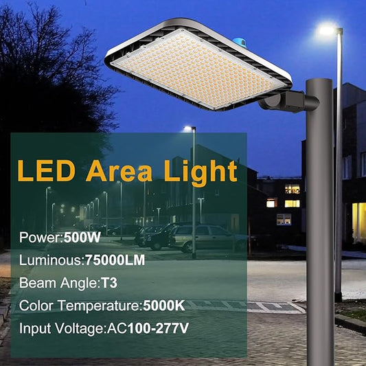 500W LED Parking Lot Lights Outdoor (75000lm Eqv 2000W HPS) Dusk-to-Dawn Parking Lot LED Lights Commerical Slipfitter Mount Stadium Flood Light for Yard,Street,Garage-2Pack 7Yrs Warranty
