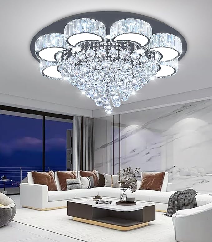 31.4'' Black Modern Crystal Chandeliers for Dining Room LED Dimmable Light Fixtures Flush Mount Light Living Room Bedrooms