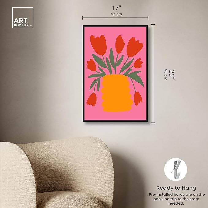 Art Remedy Bright Romantic Tulips Canvas Boho Colorful Wall Art, Black Frame, 16" x 24"