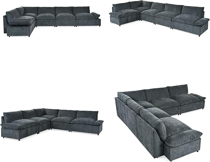 Merax 115.5" Modular Sectional Sofa, Upholstery 5 Seat Versatile Couch Set, L Shaped Indoor Furniture with Plush Cushions, Hidden Storage Compartments for Living Room, Lounge, or Office, Dark Gray