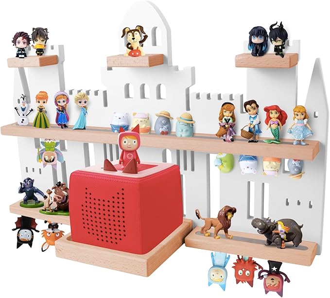 Tonie Shelf Castle for Toniebox,Wall Mounted Tonie Shelf Set,Tonie Figures Tonie Storage,Magnetic Wooden Floating Shelves Compatible with Toniebox for Kids Room (White)