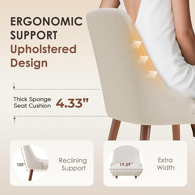 Dining Chairs Set of 4, Upholstered Dining Room Chair with Wood Legs, High-Back Padded Kitchen Chairs for Dining Room/Restaurant/Cafe, Beige