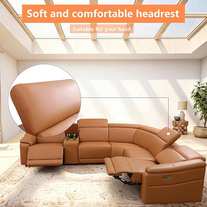 Power Reclining Sectional Sofa for Living Room - Leather Recliner with Console, Cup Holders & USB Ports for Family Movie Nights, Guests, and Everyday Comfort