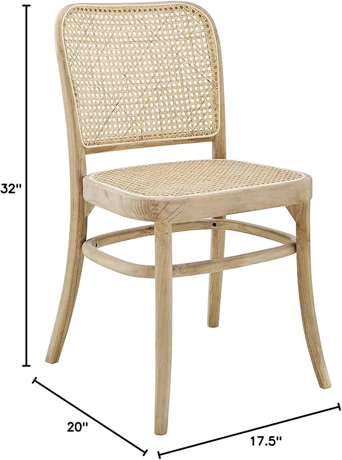 Modway Winona Elm Wood Cane Rattan Seat, Dining Side Chair, Gray