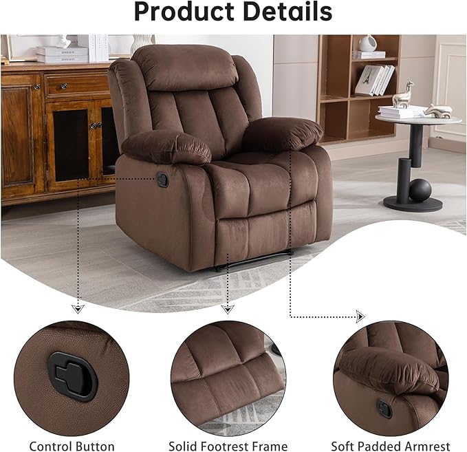 EBELLO Wall Hugger Reclining Loveseat, Classic and 2 Seat Recliner Couch with Overstuffed Arms and Back for Living Room, Bedroom, Daul Recliner Loveseat, Brown