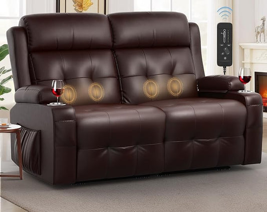 Loveseat Recliner, Massage Reclining Loveseat with USB Port, Storage, Cup Holders, Manual Reclining Sofa Without Console, Wall Hugger Space-Saving Recliner Couch for Living Room, RV, Apartment
