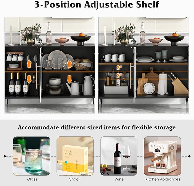 Giantex Large Buffet Cabinet with Storage, 47” Kitchen Sideboard w/Adjustable Shelves, Free-Standing 3-Door Cupboard, Wooden Wine Liquor Cabinet, Accent Buffet Table for Living Room