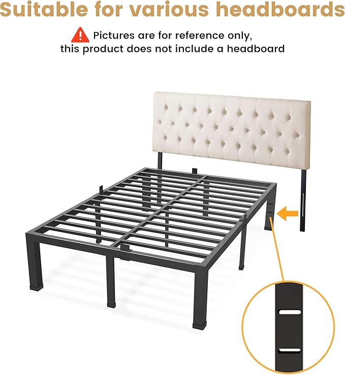 King Size Bed Frame - 14 Inches Heavy Duty Metal Platform Bed Frame No Box Spring Needed, Easy Assembly, Noise Free Bedframes Include Mattress Slide Stopper