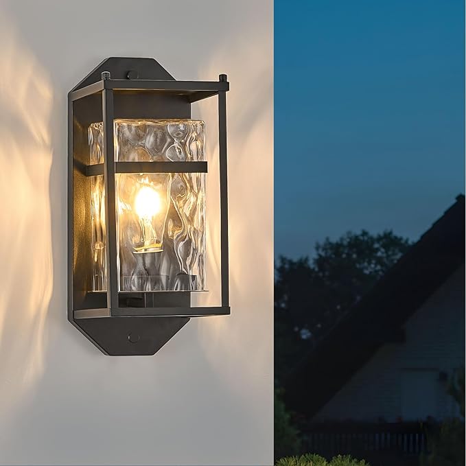 Outdoor Wall Light, Black Exterior Waterproof Lanterns with E26 Sockets, Porch Sconces Wall Mount Lighting Brightens to Garage,Patio,Front Door