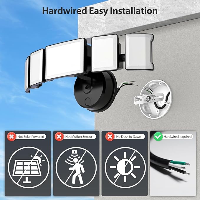 Olafus 100W Flood Light Outdoor 2 Pack, Switch Controlled LED Security Lighting 10000LM, 6500K Outside Floodlight with 5 Adjustable Head, IP65 Waterproof Exterior Fixture Wired for House Yard Black
