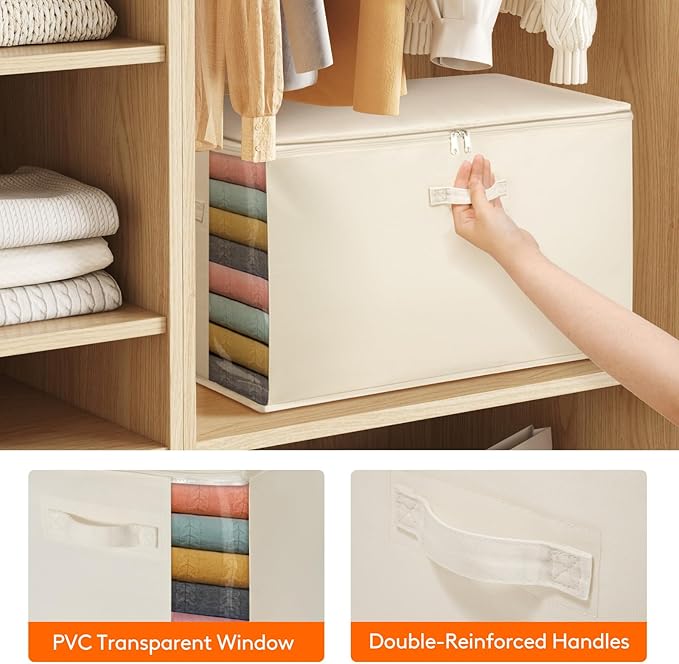 Lifewit Large Canvas Cotton Comforter Storage Bags with Zipper 6 Pack, 90L Breathable Foldable Clothing Containers, Linen Sweater Organizers Boxes for Clothes, Blankets, Pillows, Duvets, Bedding