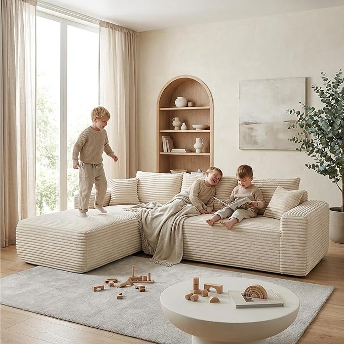 EVLIQUIL L-Shaped Modular Sectional Sofa 103.5" Beige - No Assembly Couch for Living Room, High Resilience Sponge & Spring Support