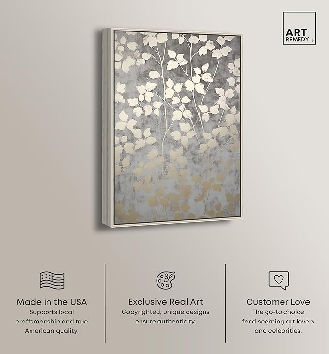 Art Remedy Silvery Gray Garden Canvas Elegant Floral Wall Art, Silver Frame, 30" x 45"