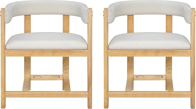 Christopher Knight Home Set of 2 Arley Modern Fabric Upholstered Dining Armchair, Sturdy Wooden Kitchen Side Chair with Ergonomic Backrest and Footrest, Soft Padded Barrel Accent Chair, Beige+Natural