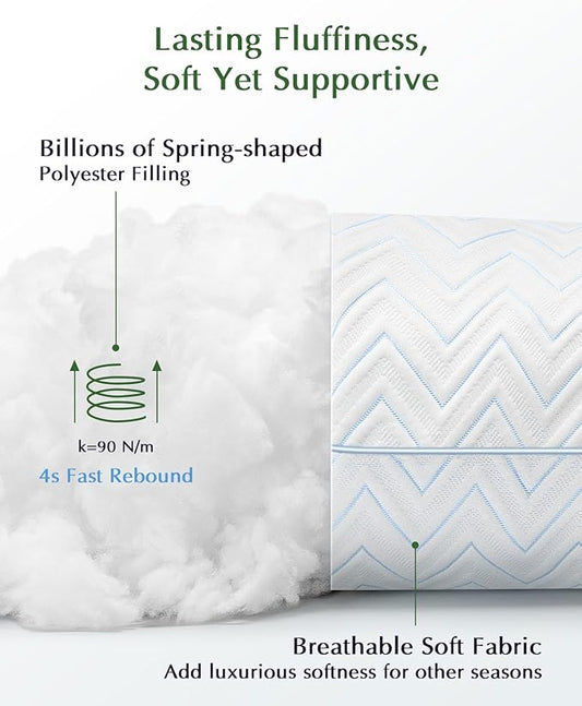 DIORIS Pillows Queen Size Set of 2 - Luxury Hotel Collection Cooling Bed Pillows for Sleeping, Breathable Medium Soft Down Alternative Microfiber Filled Pillows for Back, Stomach Sleepers