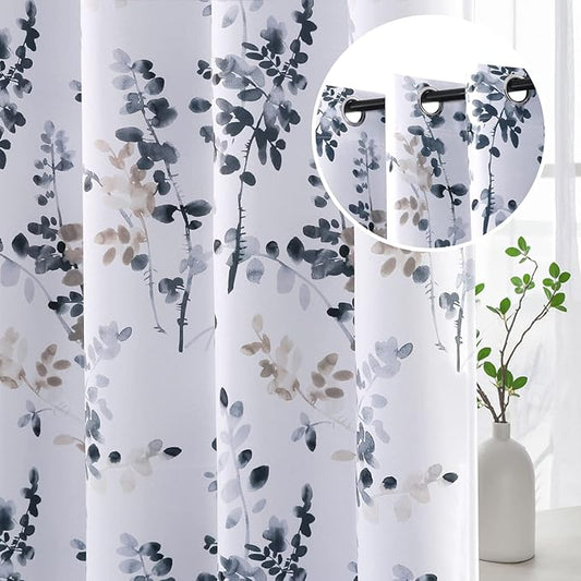H.VERSAILTEX Blackout Curtains 45 Inch Length 2 Panels Set Room Darkening Thermal Curtains for Bedroom Sound Proof Grommet Floral Curtains, Vintage Classical Floral Printing Bluestone and Taupe
