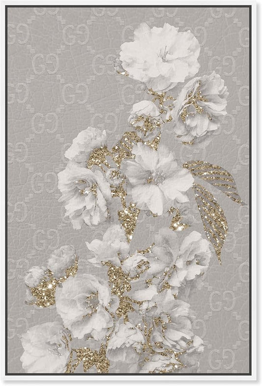 Art Remedy Floral in Classic Fashion Canvas Delicate Farmhouse Wall Art, White Frame, 24" x 36"