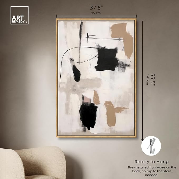 Art Remedy Strings in Abstraction Canvas Muted Abstract Wall Art, Gold Frame, 36" x 54"