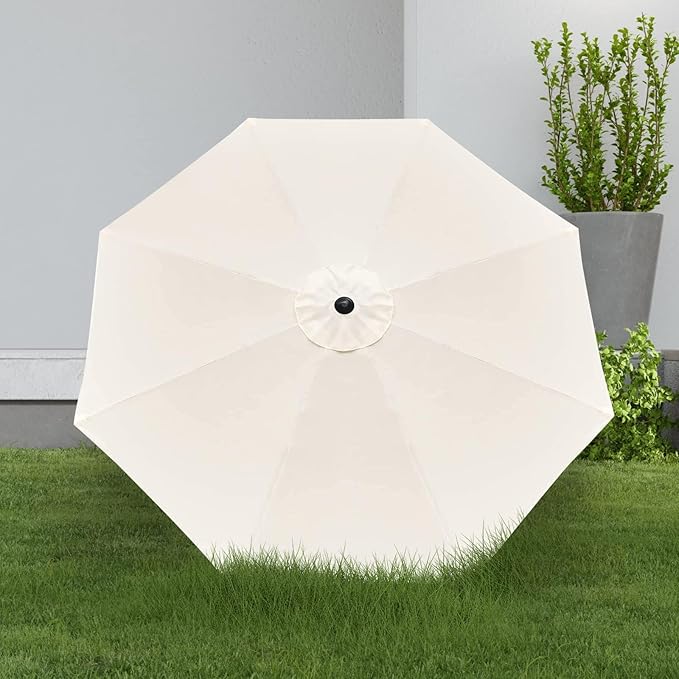 YSSOA 9' Patio Umbrella with 50lbs 20" Capacity Fillable Heavy Duty Round Base, 8 Sturdy Ribs, for Outdoor Lawn, Deck, Poolside, Cream and Black