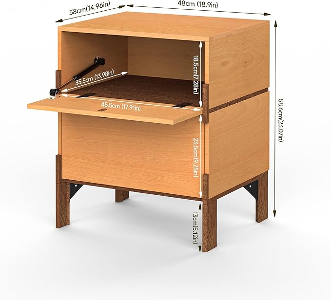 23" Night Stand, Easy Assembly Bedside Table with 2 Storage Drawers, Mid-Century Style Wood End Table for Bedroom, Dormitory, Basswood Color (1 pcs)