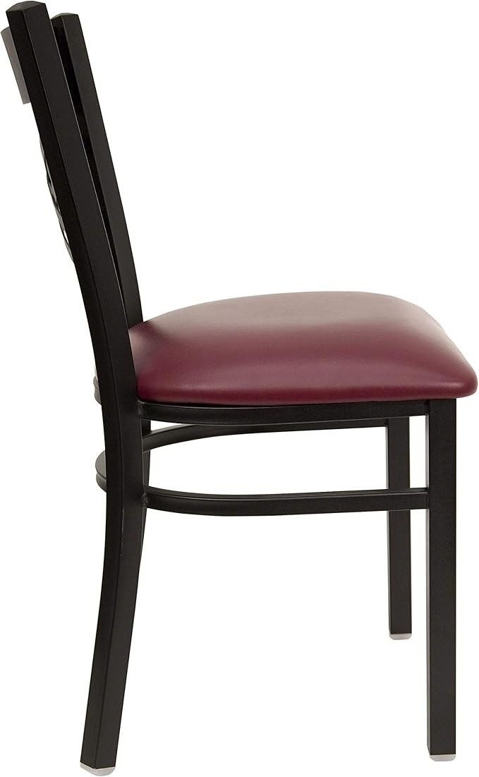 Flash Furniture HERCULES Series Black ''X'' Back Metal Restaurant Chair - Burgundy Vinyl Seat