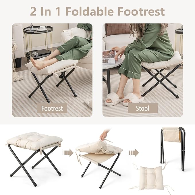 GORELAX Lazy Chair with Ottoman, Modern Accent Chair w/Armrests & Side Pocket, Upholstered Lounge Sofa Chair & Folding Footstool Set, Reading Chair for Bedroom, Living Room, Dorm Room (Beige)
