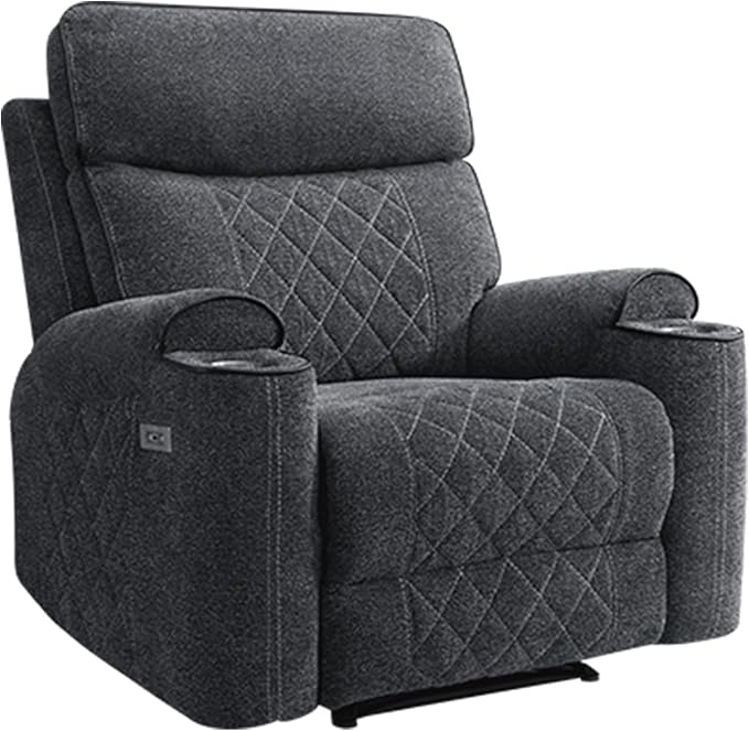 HAOMARKETS Power Recliner Chair for Adults with USB Port, Soft Fabric Electric Recliners with Metal Cup Holders, Single Overstuffed Heavy Duty Reclining Sofa Chairs for Living Room, Dark Grey