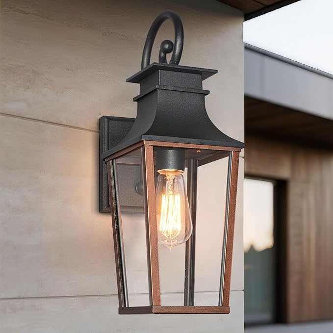 ALVIME 19 Inch Large Outdoor Wall Sconce, Aged & Brushed Copper Exterior Light Fixture, Waterproof Outside Lantern for House Front Door Entryway Porch Garage, E26 Base High Strength Clear Glass