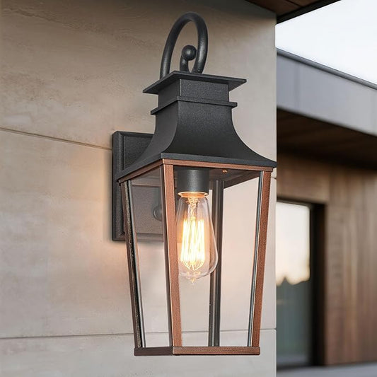 ALVIME 19 Inch Large Outdoor Wall Sconce, Aged & Brushed Copper Exterior Light Fixture, Waterproof Outside Lantern for House Front Door Entryway Porch Garage, E26 Base High Strength Clear Glass