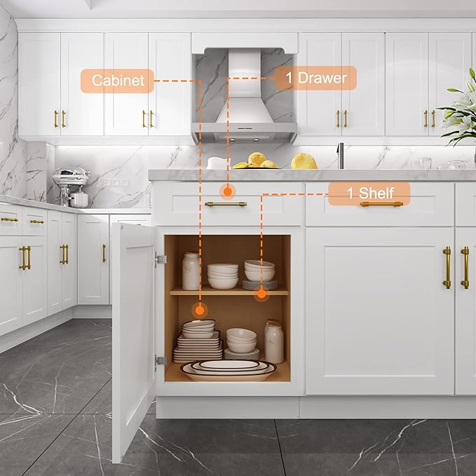LOVMOR Kitchen Base Cabinets, Sideboard Storage Cabinet, Entryway Cabinet with 1-Drawer & Adjustable Shelf, 21" W X 24" D X 34-1/2"H