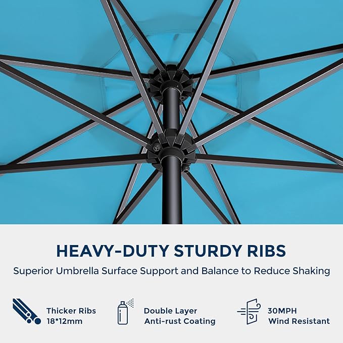 HOMSHADE Outdoor Patio Umbrella - Market Table Pool Deck Umbrella with Push Button Tilt, Crank, UPF50+ UV Protection and Sturdy Ribs, 3-Year Fade Resistance, 220GSM Solution-Dyed Fabric (No base)