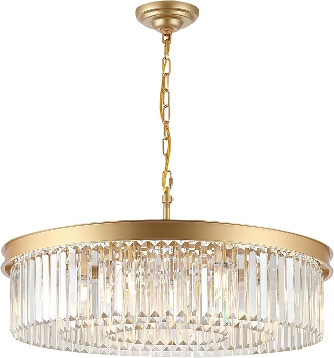 Gold Crystal Chandeliers 30" Modern Round Chandelier 12-Lights 3-Tier Crystal Ceiling Chandelier Light Fixture Brass Luxury Crystals Chandeliers for Dining Room High Ceilings Entryway Foyer