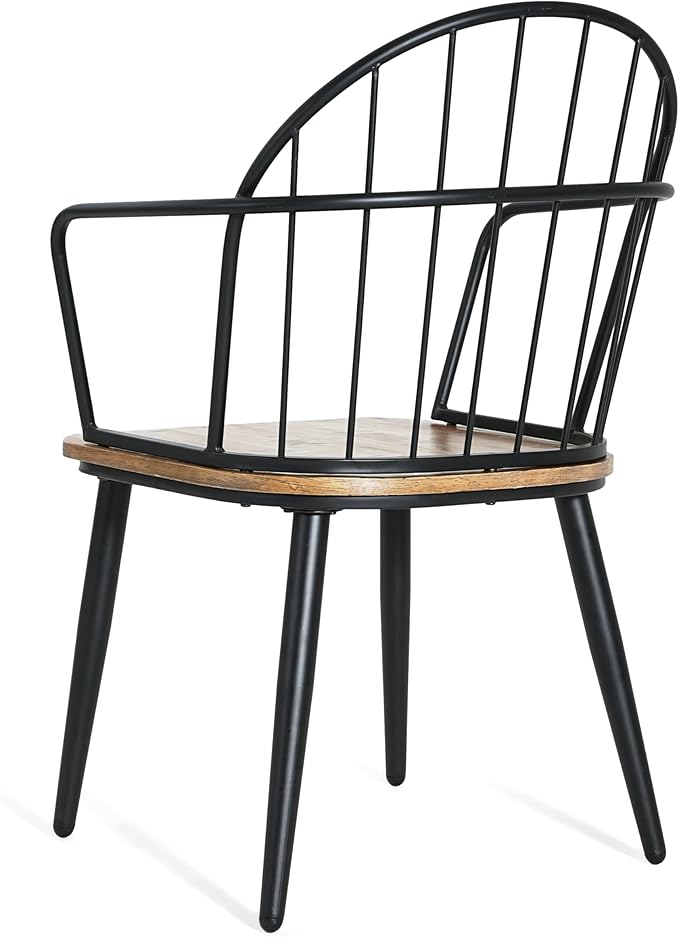 Christopher Knight Home Drats Dining Chairs Set of 2, Accent Dining Chair, Birch Finish Seating Kitchen Chair, Bucket Backrest Metal Frame Armchair, Industrial Dining Chair for Dining Room, Natural