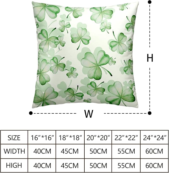 St Patricks Pillow Covers 16x16 Green Shamrock Flower Pillows Cases New Year Pillow Covers St Pattys Decorations Cotton Blend for Indoors Couch Bed Living Room in 2 Pcs
