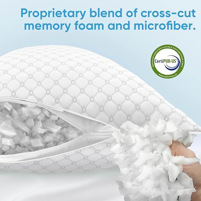 OAISZ Shredded Memory Foam Pillows, Bed Pillows King Size Set of 2, Cooling Pillows for Sleeping, Adjustable Firm Pillow for Side Back and Stomach Sleepers, Bed Pillow with Washable Removable Cover