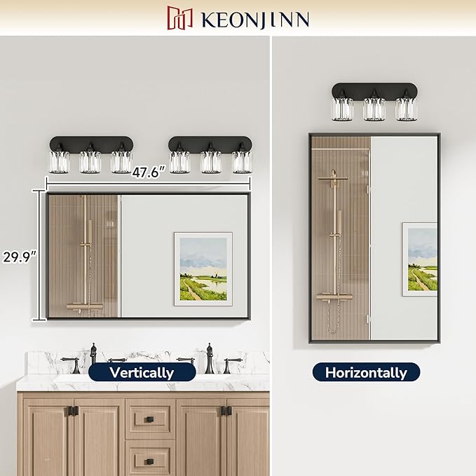 Keonjinn 48 x 30 Inch Black Bathroom Mirrors for Over Sink, Beveled Rectangle Framed Mirrors for Wall, Black Bathroom Vanity Mirror, Tempered Glass, Square Corner, Farmhouse Style