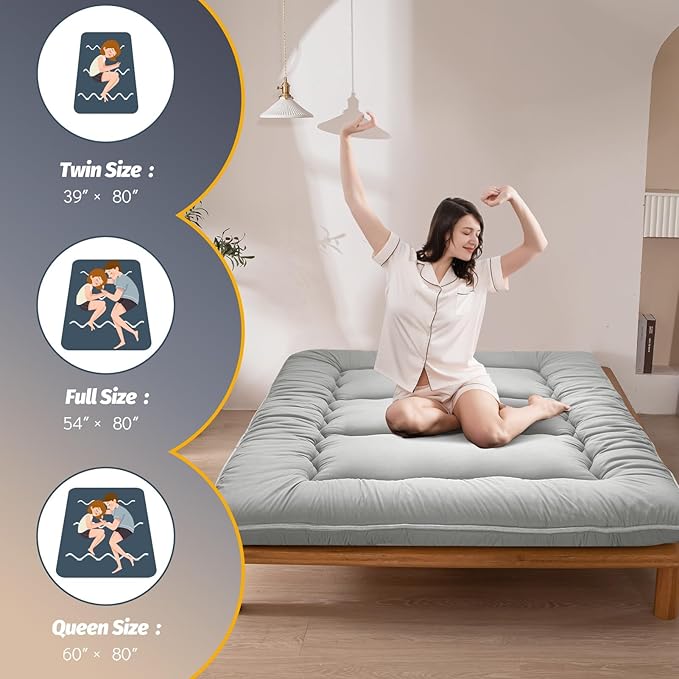 MAXYOYO 6" Extra Thick Japanese Floor Mattress Futon Mattress, Foldable Mattress Tatami Pad Floor Mattress for Adults Floor Bed Roll Up Mattress Guest Mattress, Grey, Queen